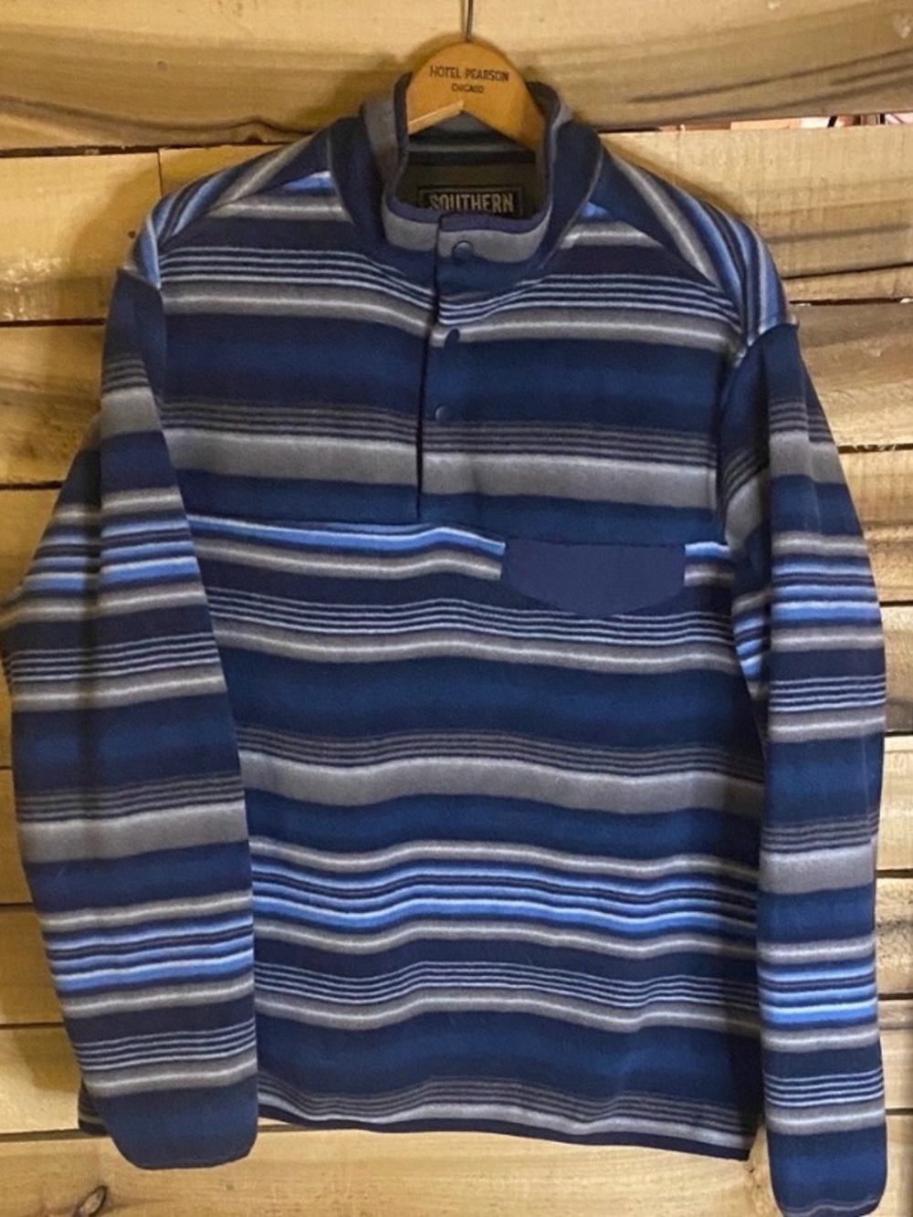 Southern Grit striped Blue partial button up Pullover Sweater size XL pocket